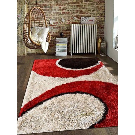 GLITZY RUGS 6 x 9 ft. Contemporary Red Ivory Hand Tufted Shag Polyester Area Rug UBSK00034T2617A11